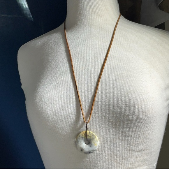 Crazy Lace Agate Pi Disc Donut Pendant on Brown Leather Cord - Picture 8 of 16